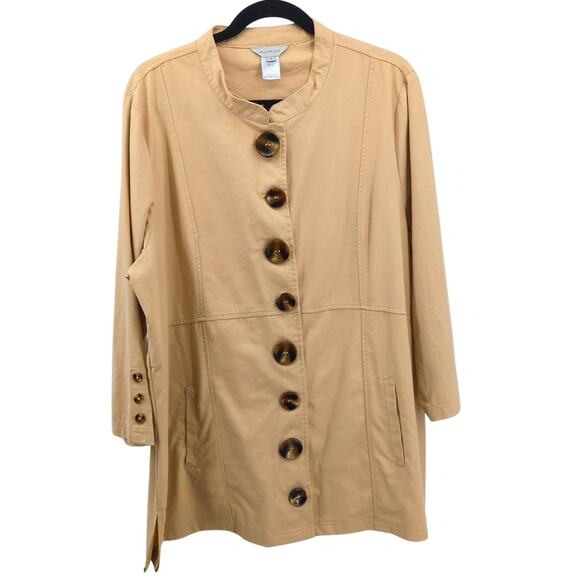 Multiples Linen Blend Jacket Button Front 1X Tan Minimalist Neutral Outwear - Picture 11 of 11